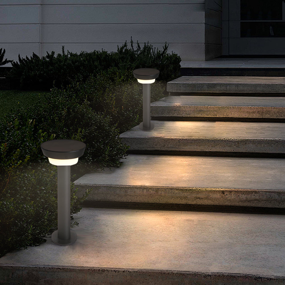 Modern Black Round Led Solar Outdoor Path Light With Stake Garden Bollard Light