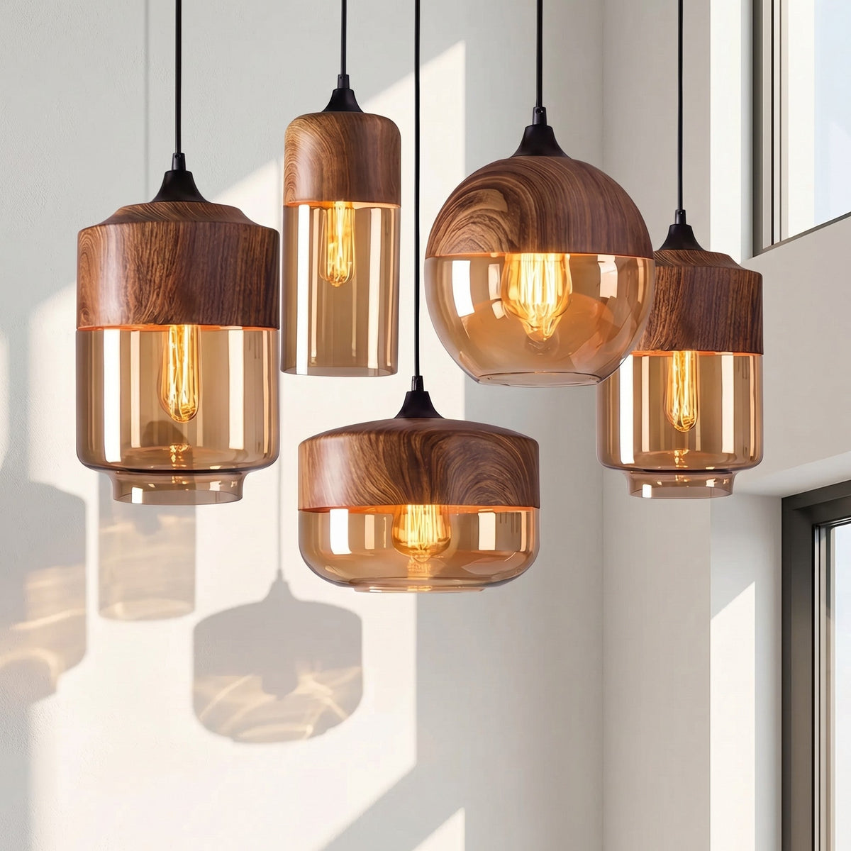 nordic-woody-metal-pendant-led-light-with-tea-colored-glass-shade