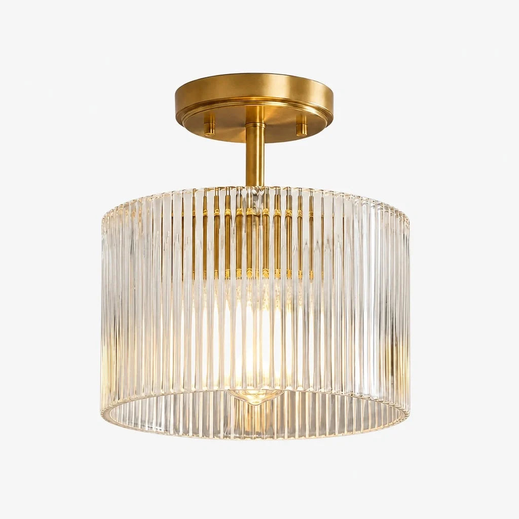farmhouse-ribbed-glass-drum-shade-brass-semi-flush-mount-ceiling-light
