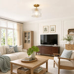 farmhouse-ribbed-glass-drum-shade-brass-semi-flush-mount-ceiling-light
