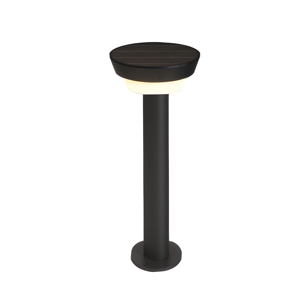 Modern Black Round Led Solar Outdoor Path Light With Stake Garden Bollard Light