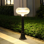 Modern Solar Lawn Light Metal Cylinder Oval Shade Led Outdoor Bollard Light