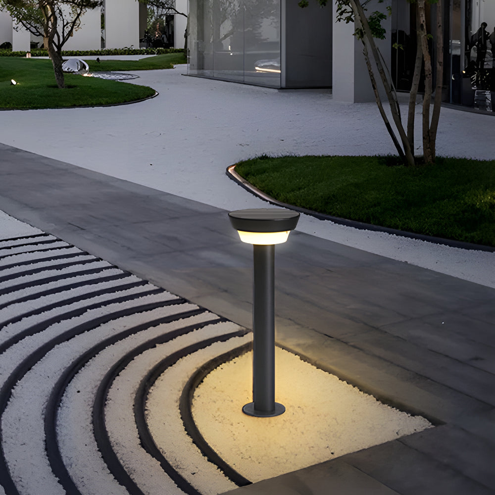 Modern Black Round Led Solar Outdoor Path Light With Stake Garden Bollard Light