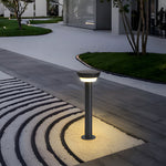 Modern Black Round Led Solar Outdoor Path Light With Stake Garden Bollard Light