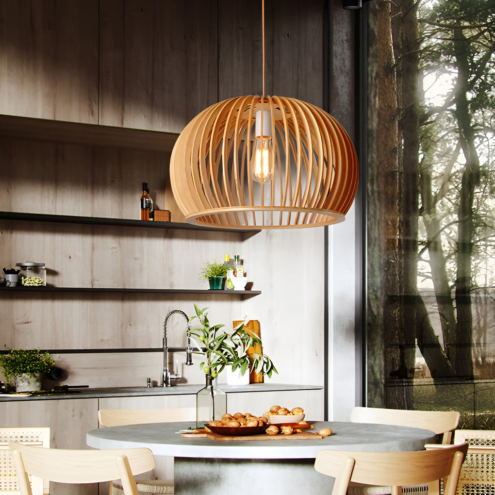 Semi Circle Wood Lantern Shaped Pendant Light Li001987