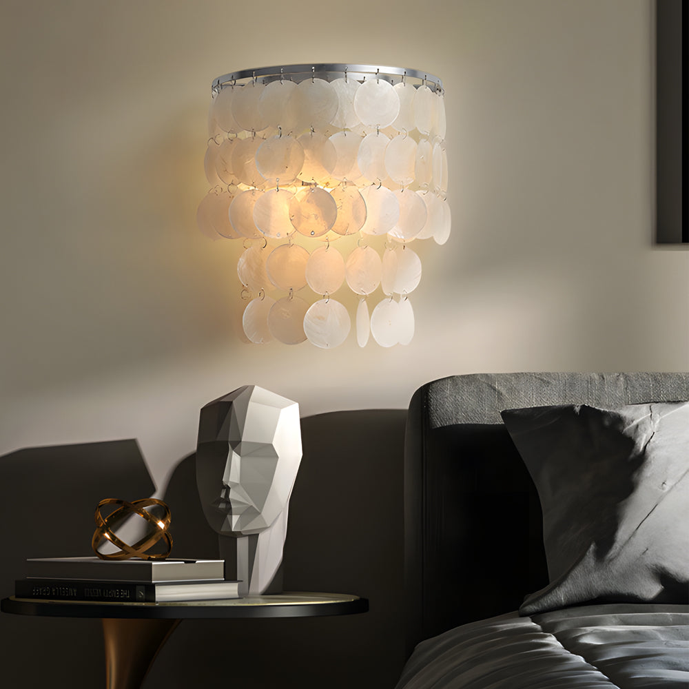 Gold Chrome Coastal Capiz Shell Wall Sconce Led Metallic Bedside Wall Lighting