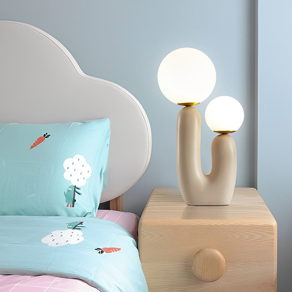 2 Light Modern Beige Cactus Led Accent Table Lamp