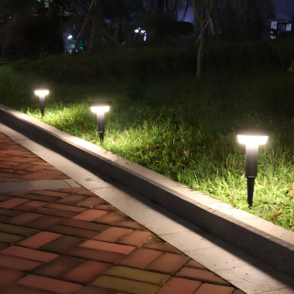 Modern Black Round Led Solar Outdoor Path Light With Stake Garden Bollard Light