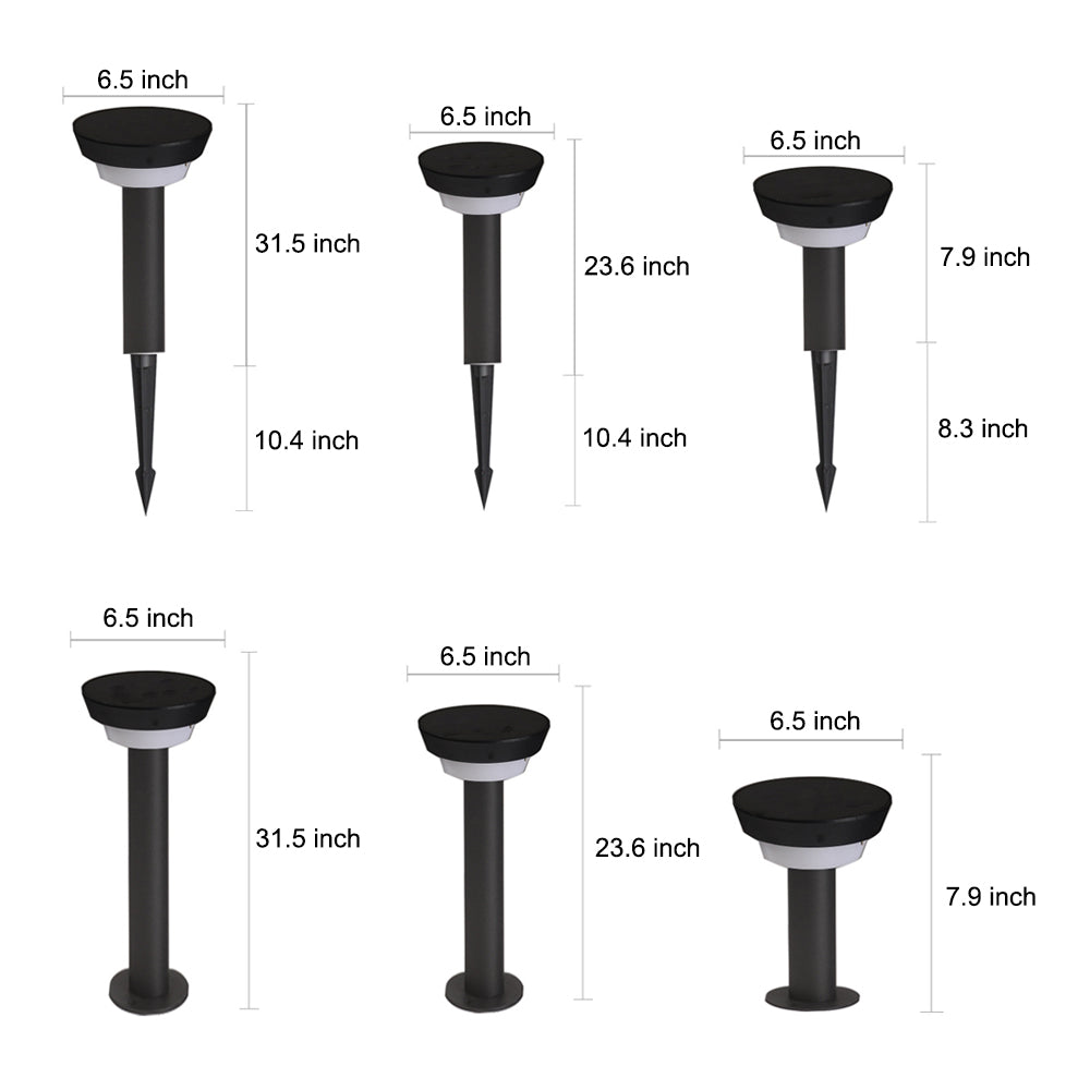 Modern Black Round Led Solar Outdoor Path Light With Stake Garden Bollard Light