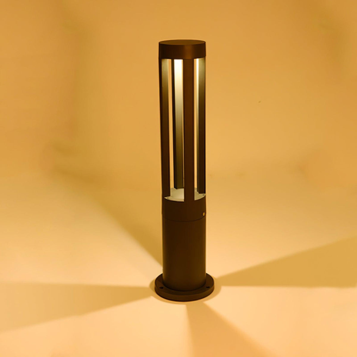 Black Cylindrical Garden Outdoor Light With Solar Panel