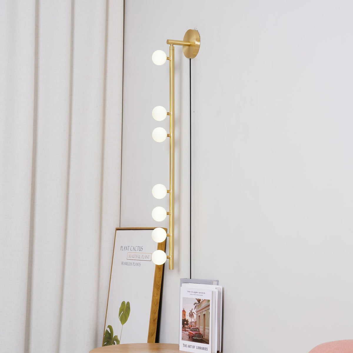 Brass Glass Tube Plug In Wall Lamp