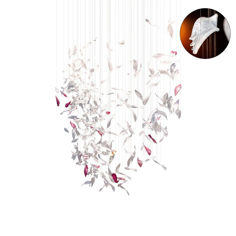 Crystal Glass Feather Crown Hanging Chandelier