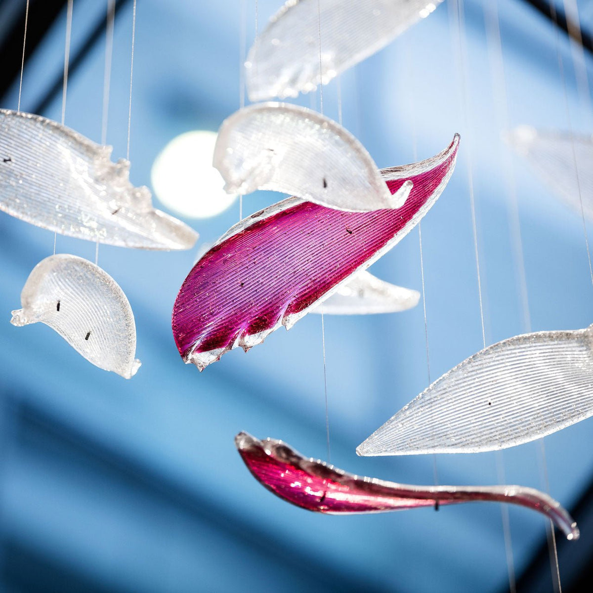 Crystal Glass Feather Crown Hanging Chandelier