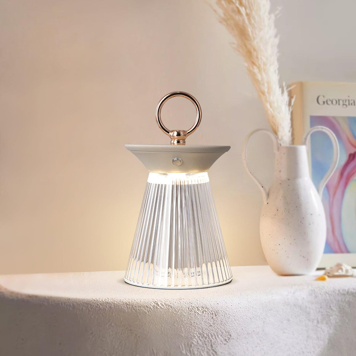 Ribbed Acrylic Built In Battery Table Lamp