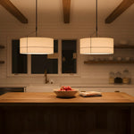 rustic-white-fabric-drum-shade-pendant-light