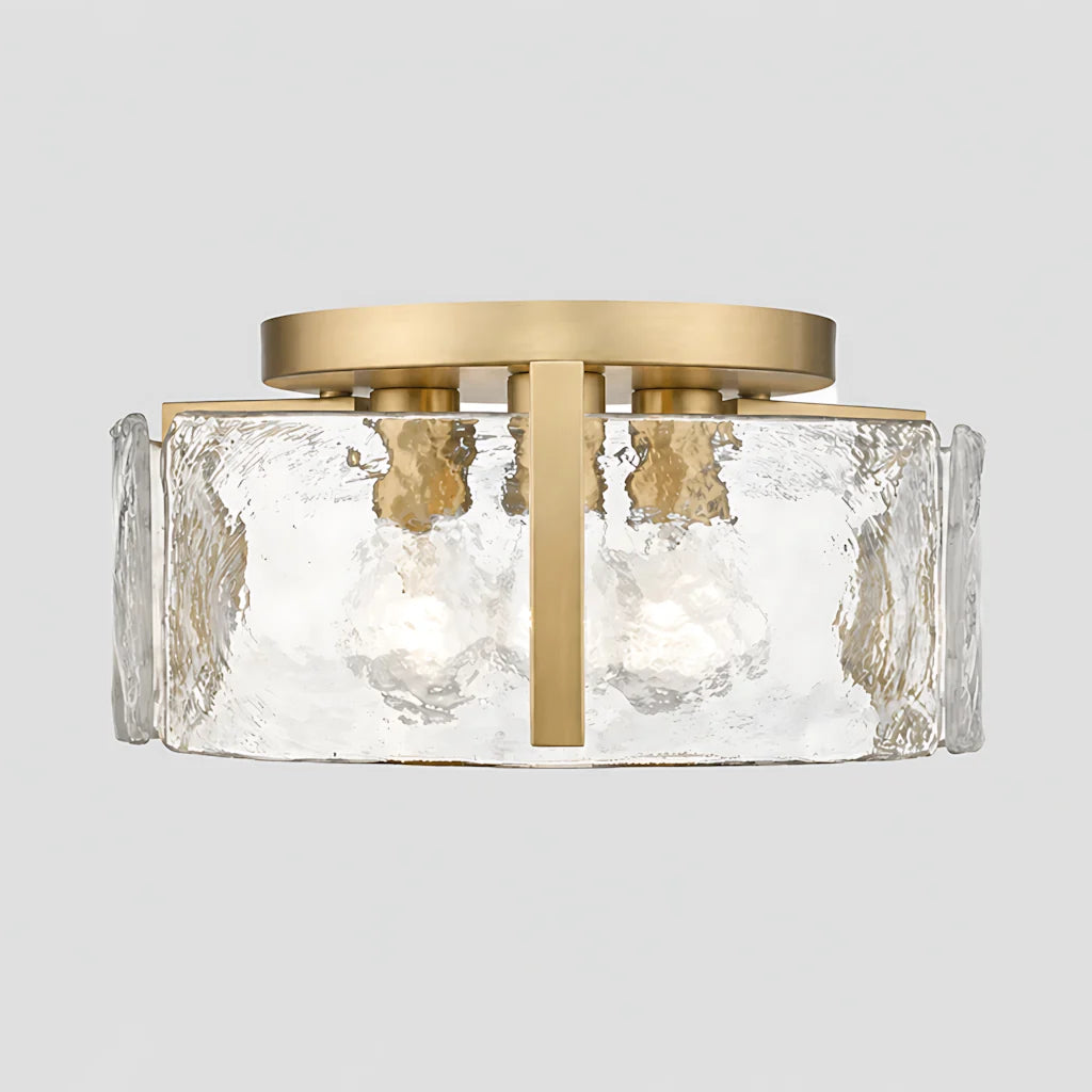 golden-modern-drum-water-ripple-glass-brass-flush-mount-light