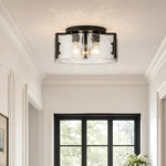 golden-modern-drum-water-ripple-glass-brass-flush-mount-light