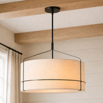 rustic-white-fabric-drum-shade-pendant-light