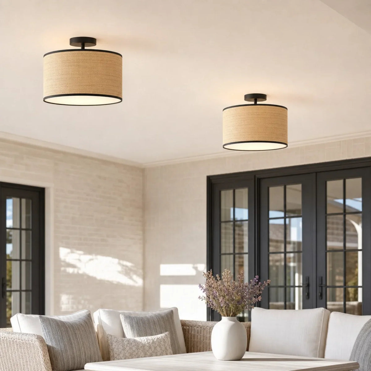 drum-woven-flush-mount-ceiling-light