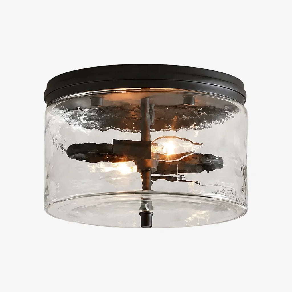 modern-black-drum-shade-hammered-glass-flush-mount-ceiling-light
