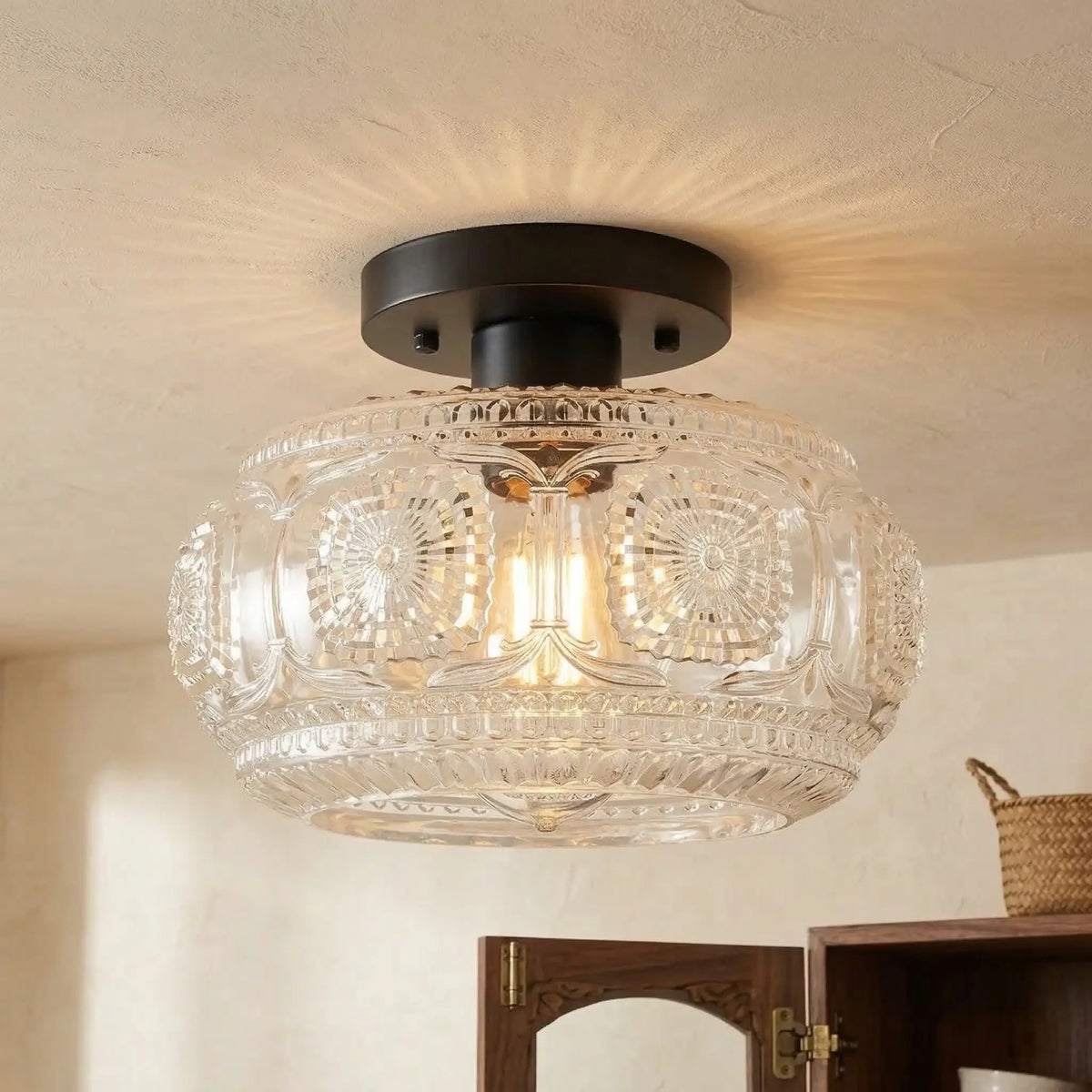 vintage-pattern-glass-round-semi-ceiling-light