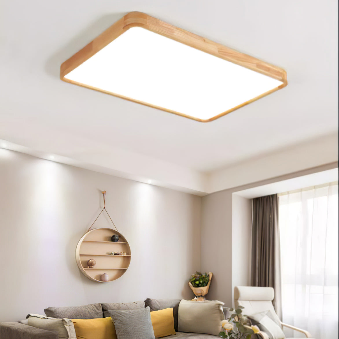 Wooden Geometric Ceiling Light Round Square