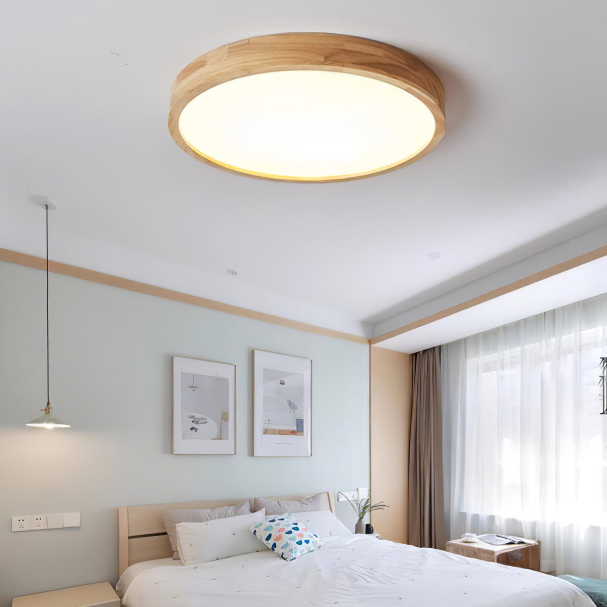 Wooden Geometric Ceiling Light Round Square