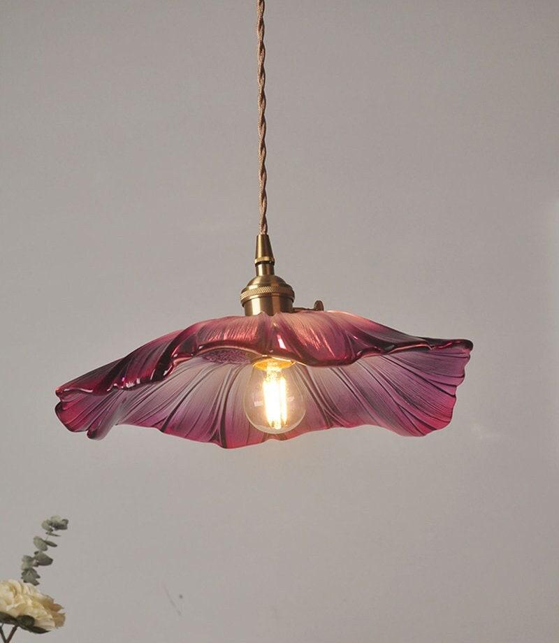 violet-glass-sunflower-pendant-led-light-in-vintage-style