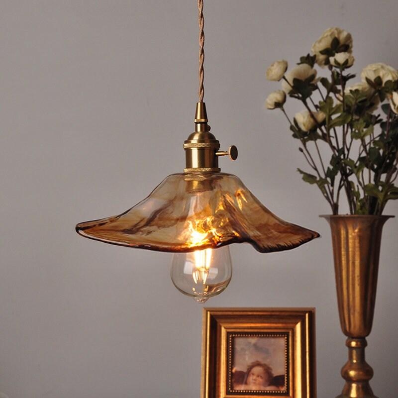 tea-coloured-glass-pendant-led-light-with-handkerchief-lampshade-in-vintage-style