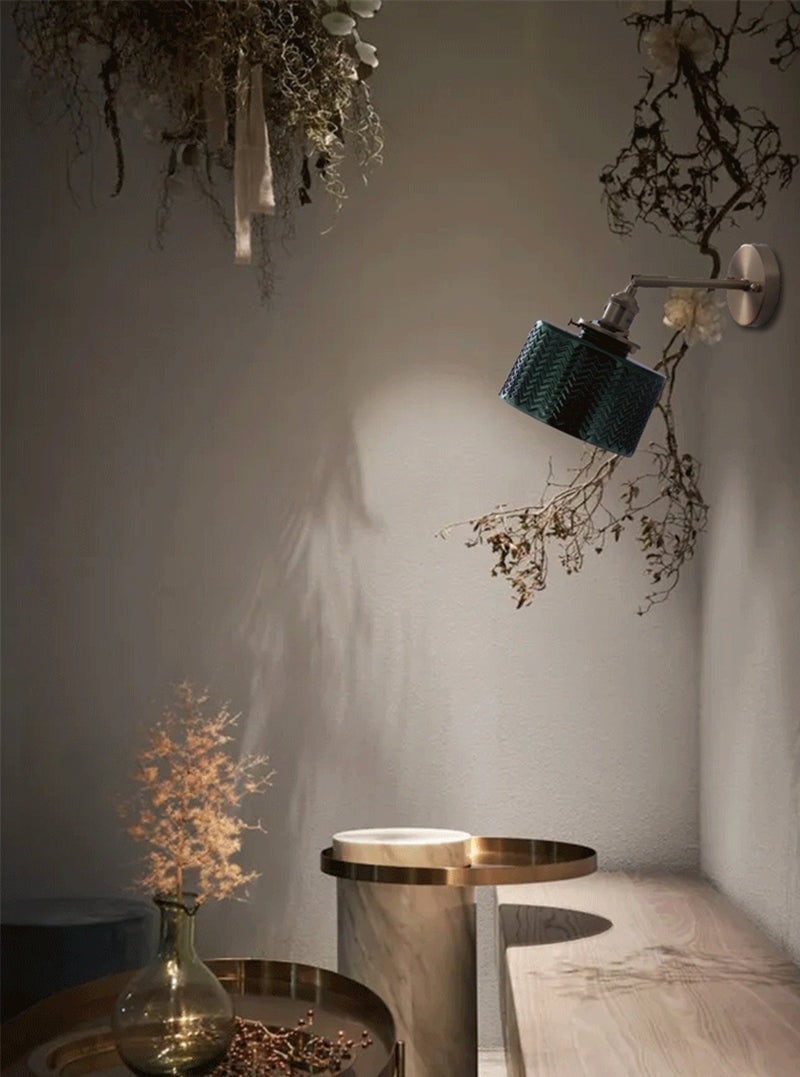 shiny-green-glass-cylinder-led-wall-light-in-art-deco-style