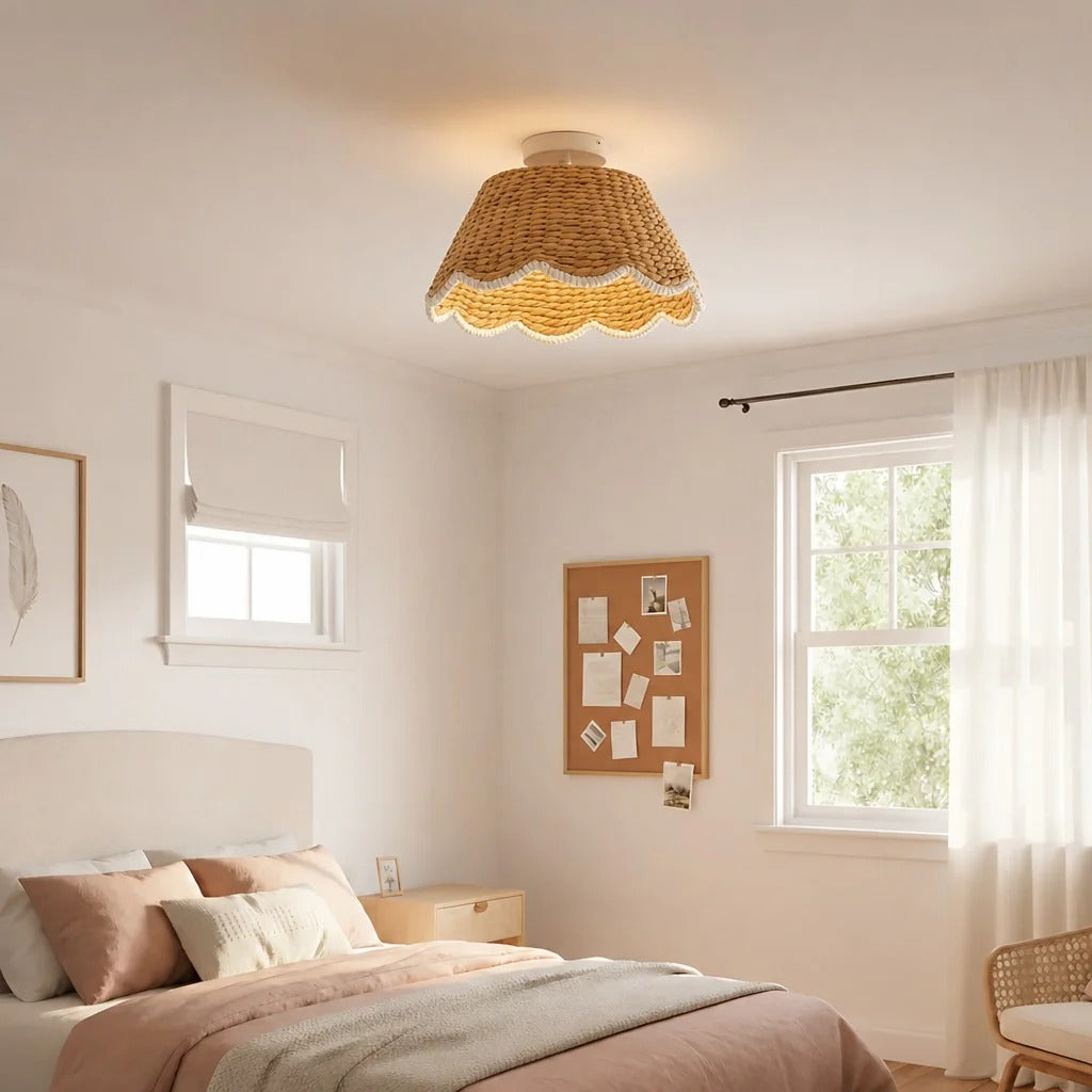 bohemian-style-scallop-rattan-flush-mount-ceiling-light
