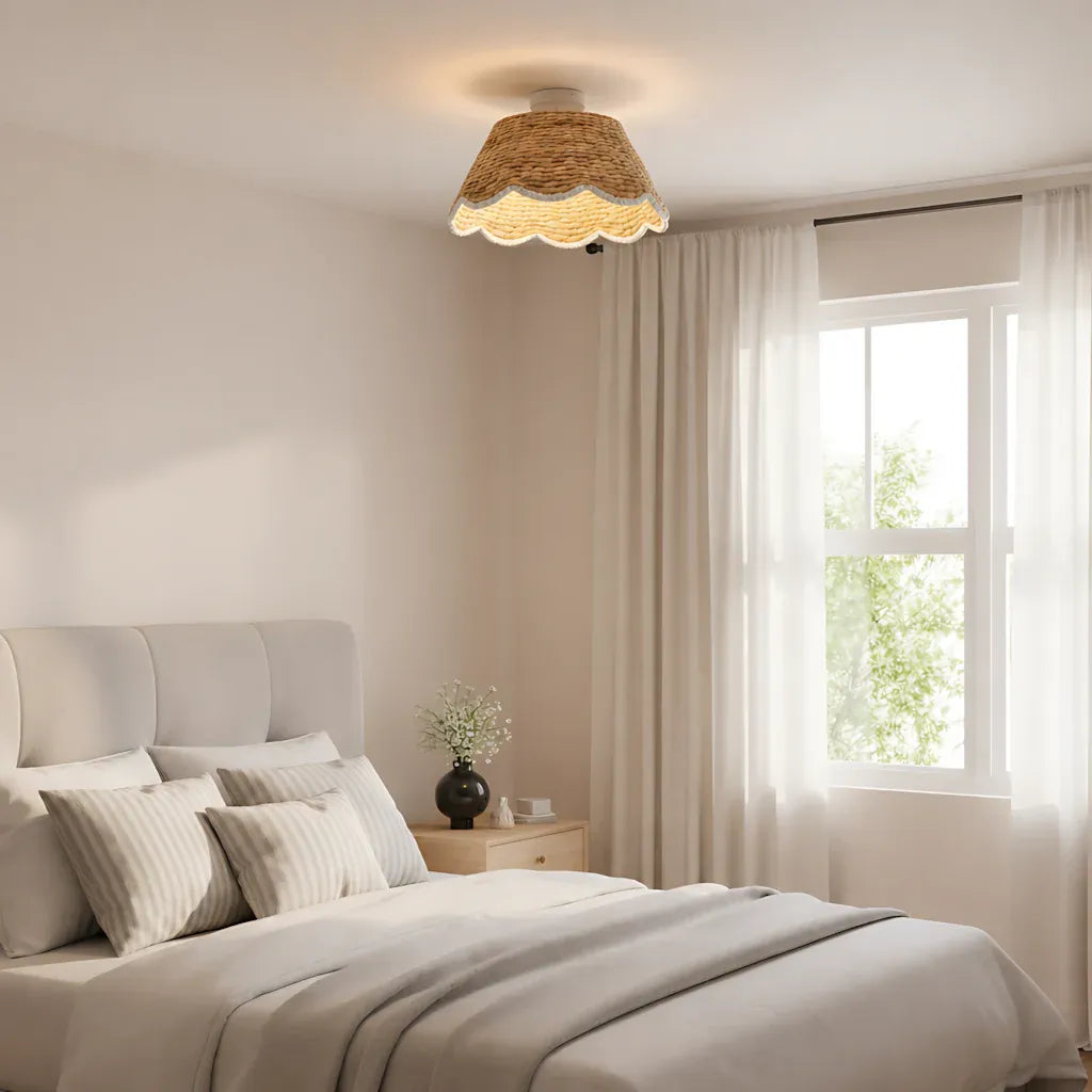 bohemian-style-scallop-rattan-flush-mount-ceiling-light
