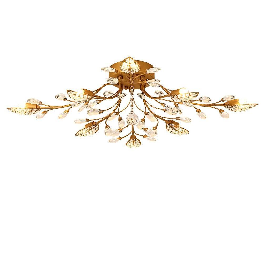 Vintage Crystal Branches Leaf Semi Flush Mount Chandelier 8 Light Led 31 19 Wide Antique Brass