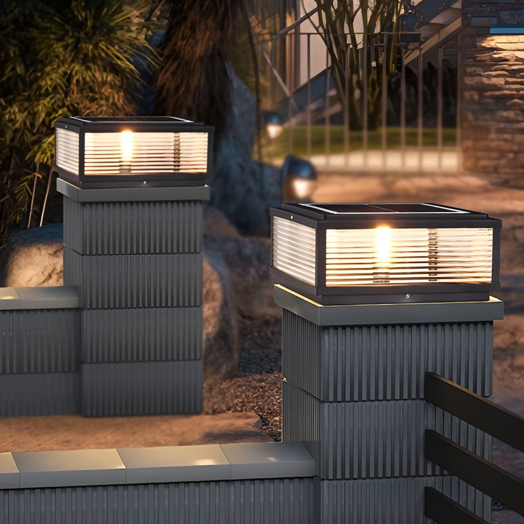 Square Ribbed Glass Outdoor Pier Mount Post Light