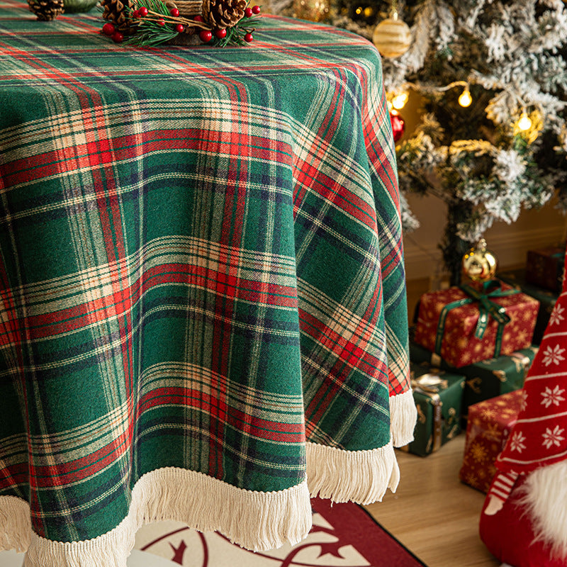 CozyEazy Christmas Plaid Tassel Tablecloth