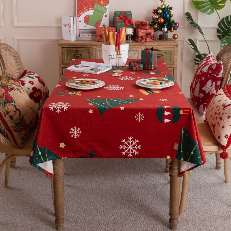 Velvet Red Christmas Decoration Tablecloth