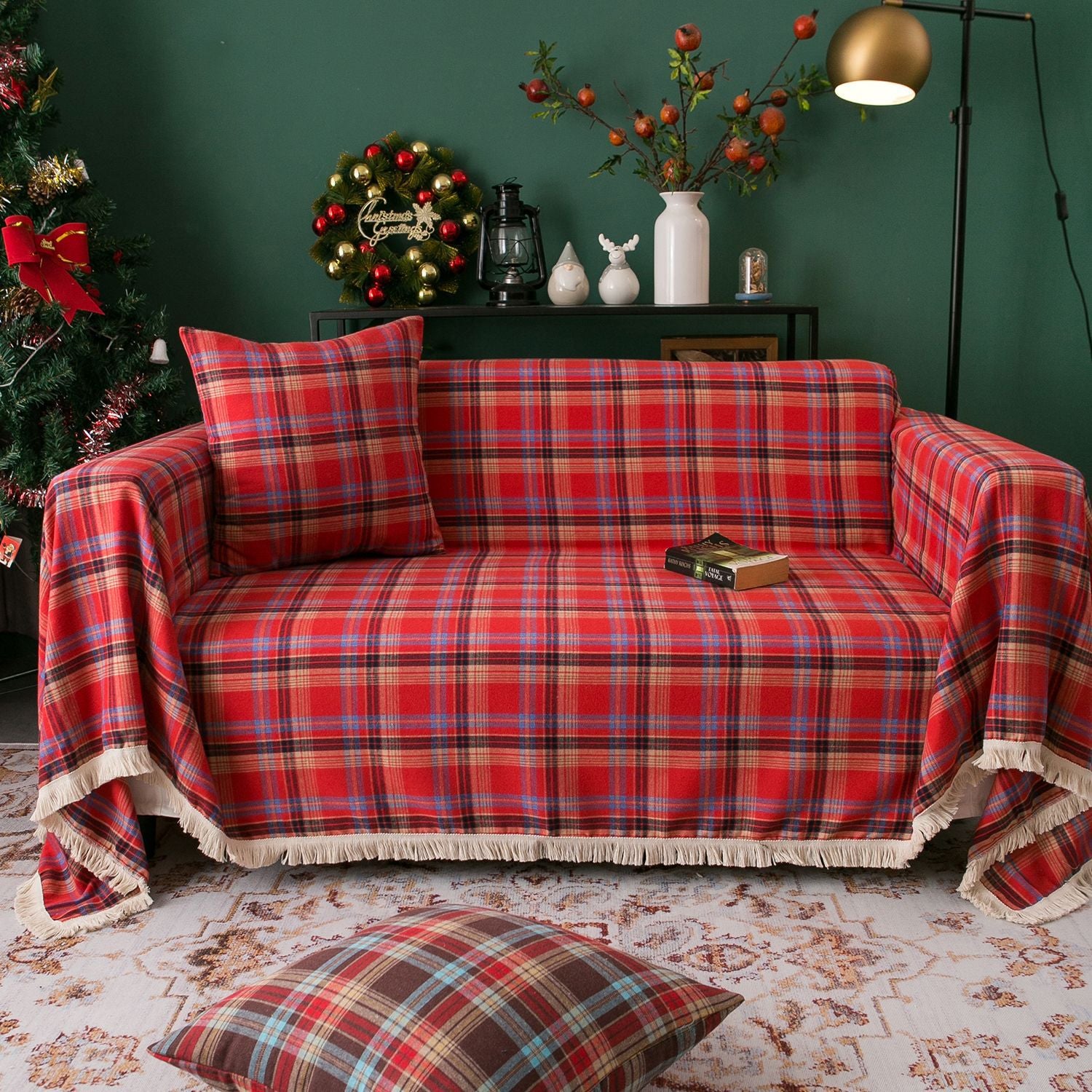 Christmas Day Weave Plaid Vintage Sofa Towel