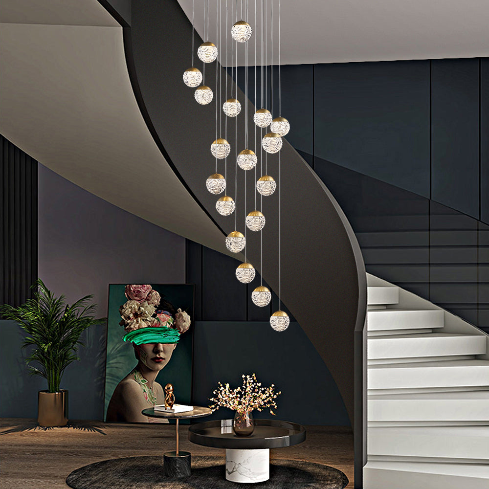 Spiral Pineapple Multi Glass Ball Staircase Chandelier Led Globes Hanging Ceiling Lights Suspension Lamp Drop Lights For Stairs