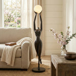 hermes-modern-minimalist-resin-lady-sculpture-sphere-glass-shade-floor-light