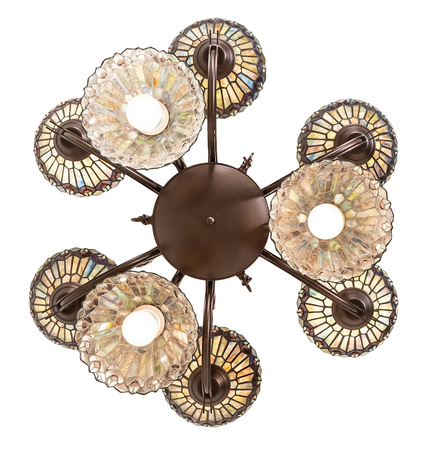 Tiffany Jeweled Peacock Nine Light Chandelier
