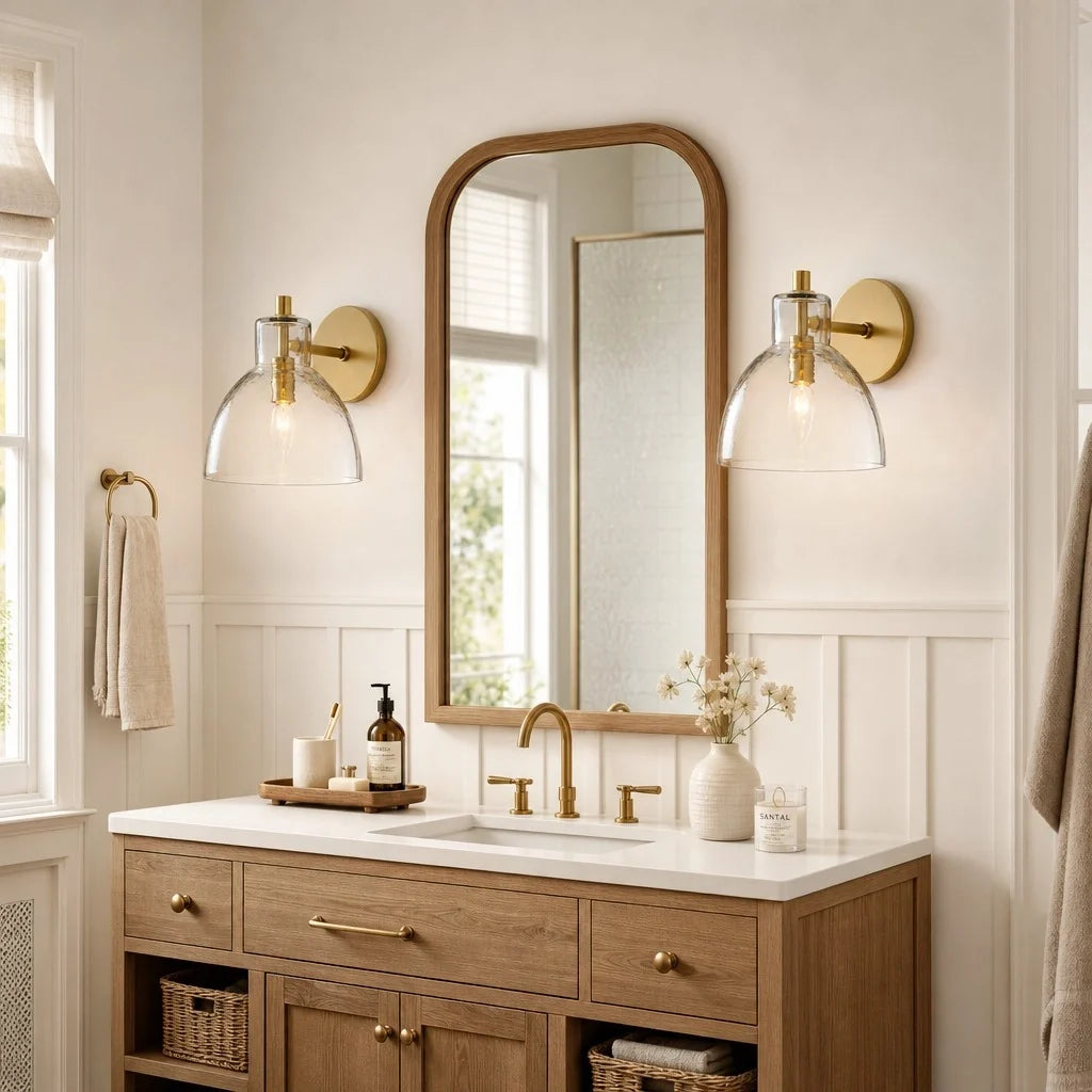 antique-brass-recycled-glass-wall-sconce-indoor-for-bathroom