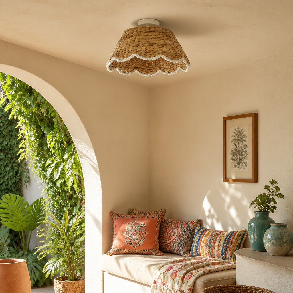 bohemian-style-scallop-rattan-flush-mount-ceiling-light