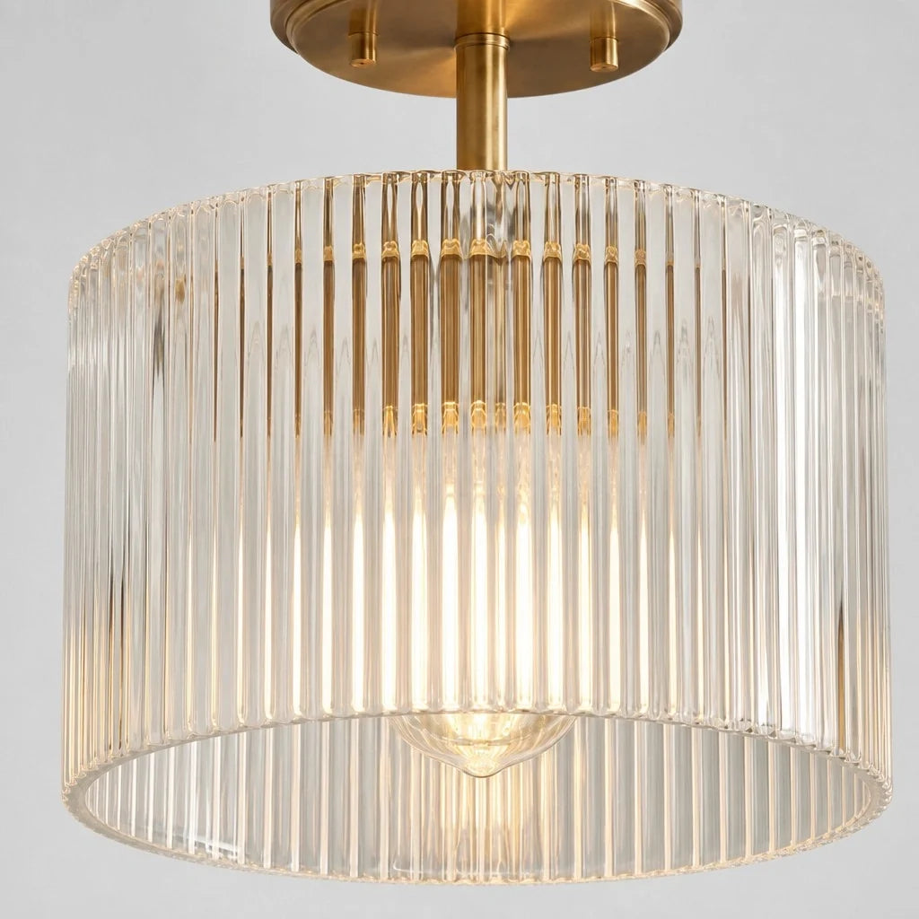 farmhouse-ribbed-glass-drum-shade-brass-semi-flush-mount-ceiling-light