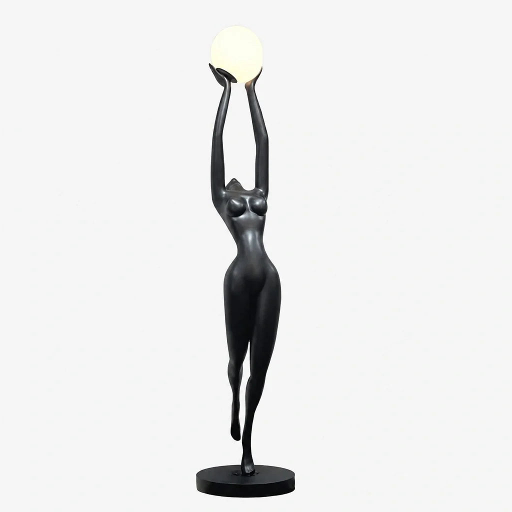 hermes-modern-minimalist-resin-lady-sculpture-sphere-glass-shade-floor-light