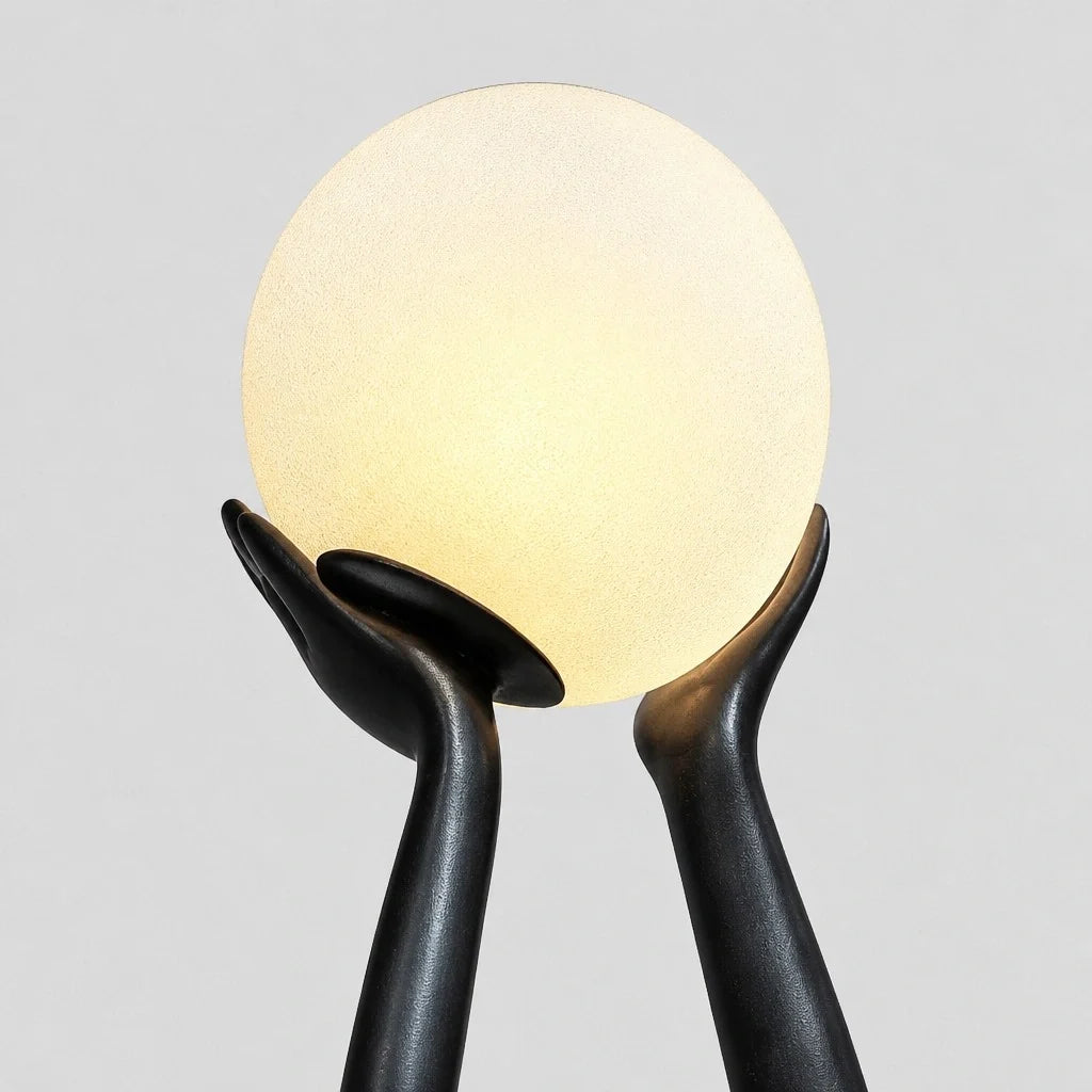 hermes-modern-minimalist-resin-lady-sculpture-sphere-glass-shade-floor-light