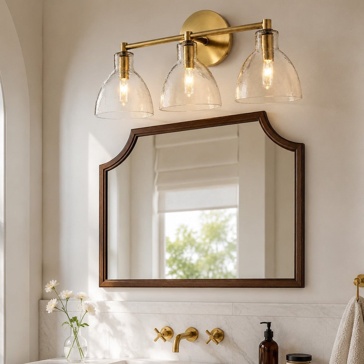 antique-brass-recycled-glass-wall-sconce-indoor-for-bathroom