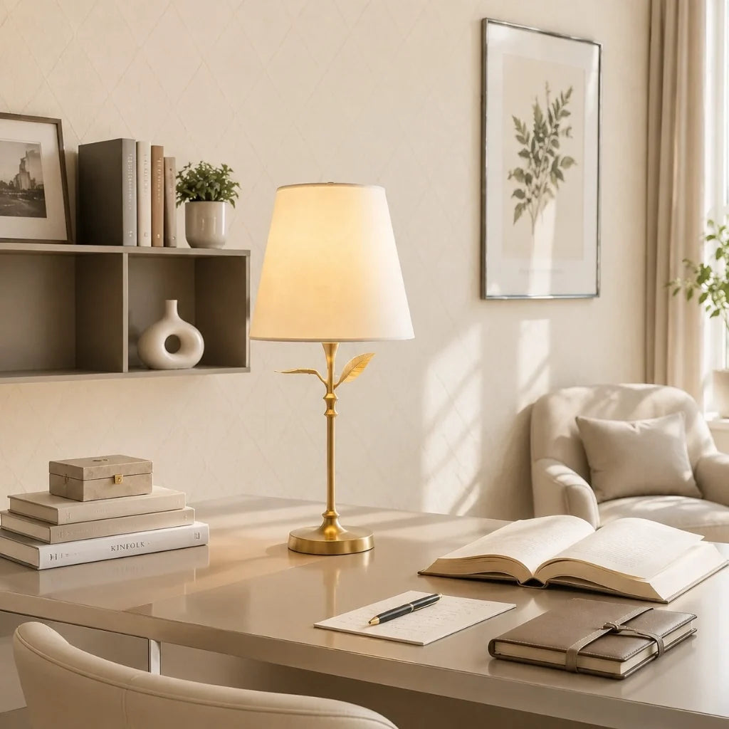 farmhouse-antique-brass-botanical-forged-iron-linen-table-lamp
