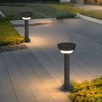 Modern Black Round Led Solar Outdoor Path Light With Stake Garden Bollard Light