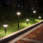 Modern Black Round Led Solar Outdoor Path Light With Stake Garden Bollard Light