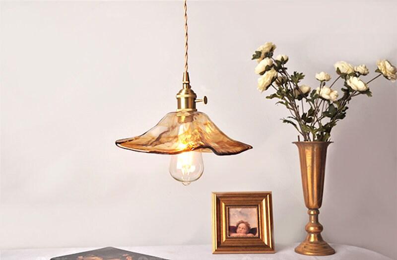 tea-coloured-glass-pendant-led-light-with-handkerchief-lampshade-in-vintage-style